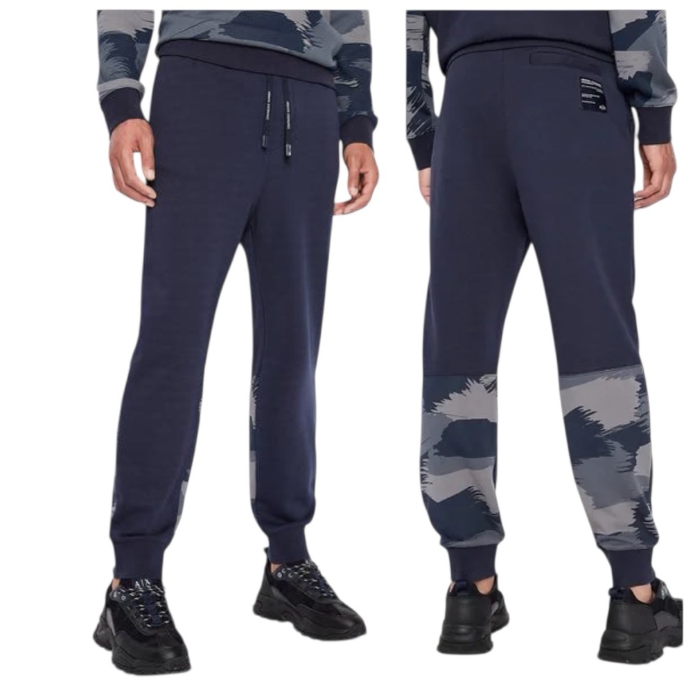 A/X Armani Exchange navy blue camouflage print joggers